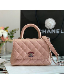 Chanel Grained Calfskin & Gradient Lacquered Metal Mini Flap Bag with Top Handle AS2431 Dark Pink 2021