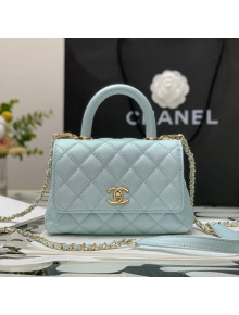 Chanel Grained Calfskin Mini Flap Bag with Top Handle AS2431 Blue/Gold 2021