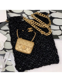 Chanel Velvet Crochet Shopping Bag Black/Gold 2021 
