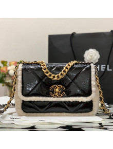 Chanel 19 Lambskin & Shearling Small Flap Bag AS1160 Black 2021