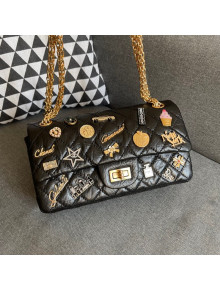 Chanel 2.55 Calfskin Medium Flap Bag with Emblem Charm Black 2021 