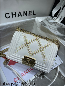 Chanel Chain Quilted Leather Small Boy Flap Bag A67085 White 2021 