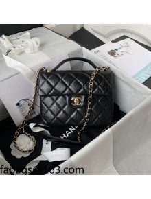 Chanel Crumpled Calfskin Mini Flap Bag with Top Handle AS2892 Black 2021 