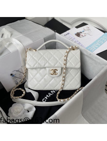Chanel Crumpled Calfskin Mini Flap Bag with Top Handle AS2892 White 2021 