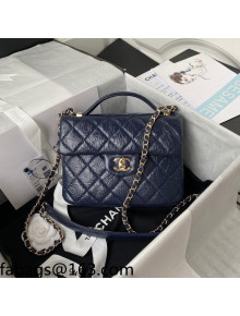 Chanel Crumpled Calfskin Mini Flap Bag with Top Handle AS2892 Navy Blue 2021 