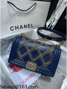 Chanel Chain Quilted Leather Medium Boy Flap Bag A67086 Blue 2021