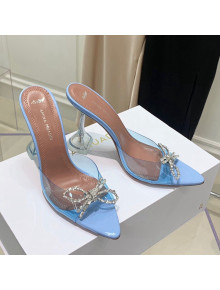 Amina Muaddi TPU Pointed Slide Sandals with Crystal Bow 9.5cm Light Blue 2021 55