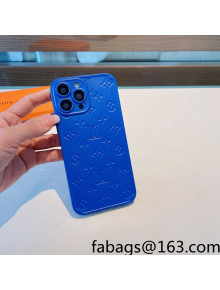Louis Vuitton Monogram Embossed iPhone Case Blue 2021 122132
