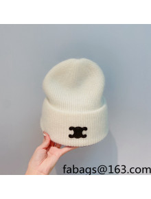 Celine Rabbit Fur Knit Hat White 2021 122110
