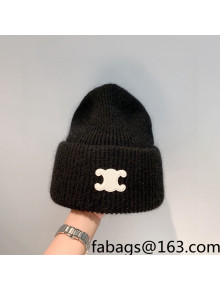 Celine Rabbit Fur Knit Hat Black 2021 122113