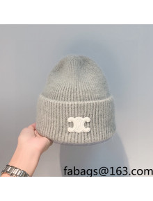 Celine Rabbit Fur Knit Hat Grey 2021 122114