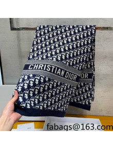 Dior Wool Cashmere Scarf 35x200cm Navy Blue 2021 25