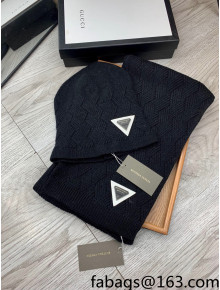 Bottega Veneta Wool Hat and Scarf Set Black 2021 122223
