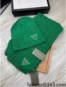 Bottega Veneta Wool Hat and Scarf Set Green 2021 122221