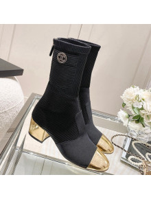 Chanel Grosgrain, Knit & Calfskin Ankle Boots 5.5cm G38522 Black/Gold 2021 