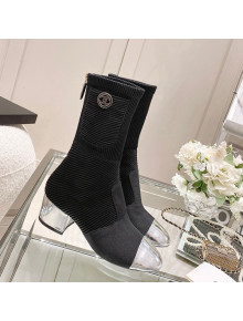 Chanel Grosgrain, Knit & Calfskin Ankle Boots 5.5cm G38522 Black/Silver 2021 