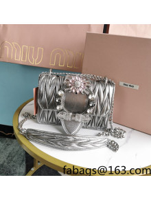 Miu Miu Miv Lady Shoulder Bag in Matelasse Nappa Leather 5BD084 Silver 2022