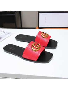 Gucci GG Leather Slide Sandal with Double G Red 2022 63