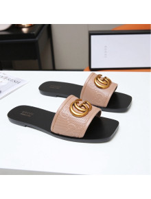 Gucci GG Leather Slide Sandal with Double G Apricot 2022 64