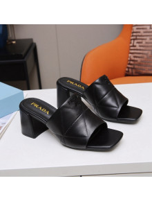 Prada Calf Leather Medium Heel Slide Sandals 7cm Black 2022