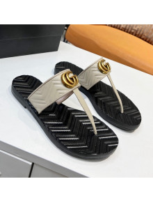 Gucci Chevron Leather Thong Sandal with Double G Light Grey 2022 55