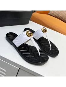 Gucci Chevron Leather Thong Sandal with Double G White 2022 54
