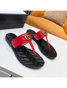 Gucci Chevron Leather Thong Sandal with Double G Red 2022 56