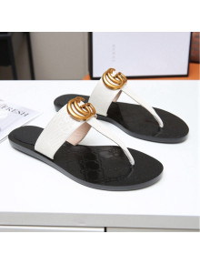 Gucci GG Leather Thong Sandal with Double G White 2022 48