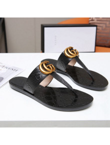 Gucci GG Leather Thong Sandal with Double G Black 2022 45