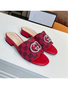 Gucci GG Canvas Slide Sandal with Crystal Double G Red 2022 61
