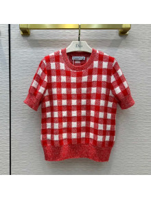 Dior Check Short Sleeve Sweater Red/White 2022 45