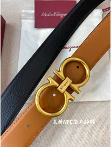 Ferragamo Men's Calf Leather Belt 3.5cm Tan Brown/Aged Gold 2022 033140