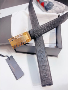 Versace Logo Embossed leather Belt 3.5cm Black/Gold 2022 040293