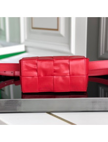 Bottega Veneta Belt Cassette Bag in Wax Maxi-Woven Calfskin Tomato Red 2021
