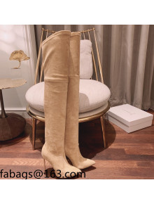 Casadei Elastic Suede High-Heel Over-Kee Boots 12cm Apricot 2021