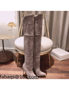 Casadei Elastic Suede High-Heel Over-Kee Boots 12cm Grey 2021