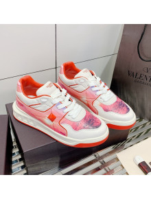 Valentino One Stud Print Leather Low-Top Sneakers Pink/White 2021