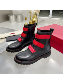 Valentino Soft Leather Ankle Boots with Strap Black/Red 2021