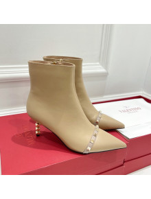 Valentino Rockstud Ankle Boots with Sculpted Heel 7cm Apricot 2021