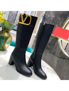 Valentino VLogo Calfskin High Boots 6.5cm Black 2021 02