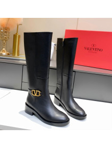 Valentino VLogo Calfskin High Boots 4cm Black 2021 03
