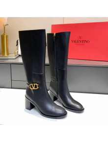 Valentino VLogo Calfskin High Boots 6.5cm Black 2021 04