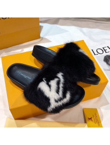 Louis Vuitton LV Mink Fur Flat Slide Sandals Black 2021 18