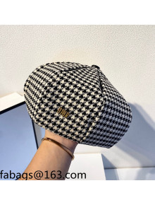Dior Houndstooth Fabric Beret Hat Black/White 2021