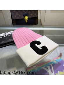 Celine Cashmere Knit Hat Pink/White 2021 19