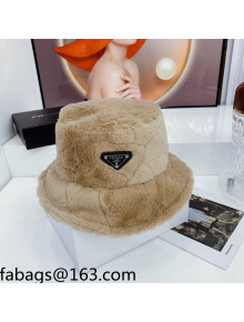 Prada Rubbit Fur Logo Bucket Hat Camel Brown 2021