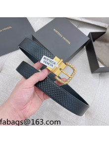 Bottega Veneta Intrecciato-Like Calfskin Belt 3.5cm with Sqaure Buckle Black/Gold 2021