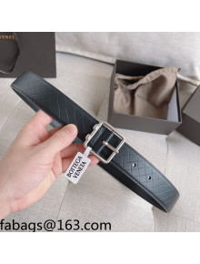 Bottega Veneta Leather Belt 3.5cm with Sqaure Buckle Black 07 2021