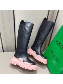 Bottega Veneta Tire Calf Leather High Boots Black/Pink 2021 112202