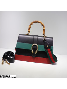 2022 Gucci Dionysus Medium Bamboo Top Handle Bag 421999 in Black/Green/Red